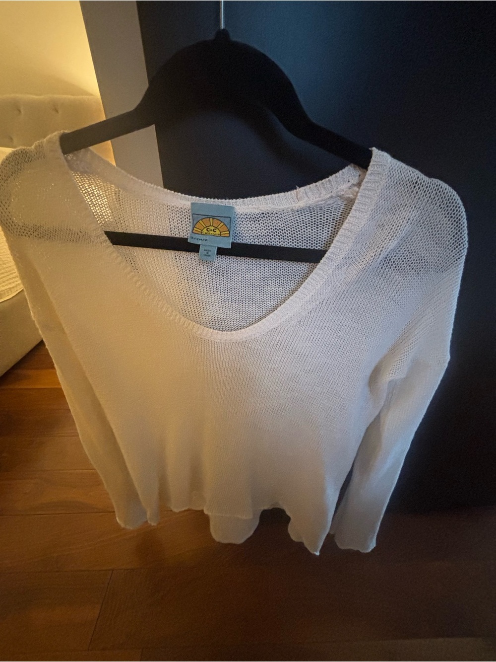 C&C California White Open Knit Sweater with Sunrise Label